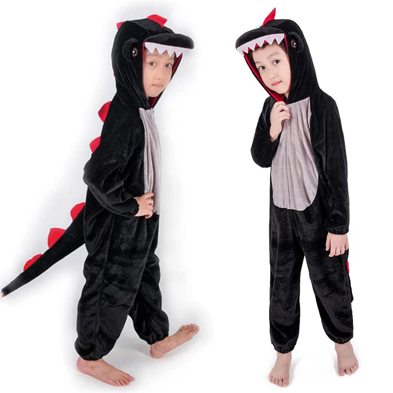 Grenouillère Dinosaure Noir — Déguisement Enfant à Longue Queue