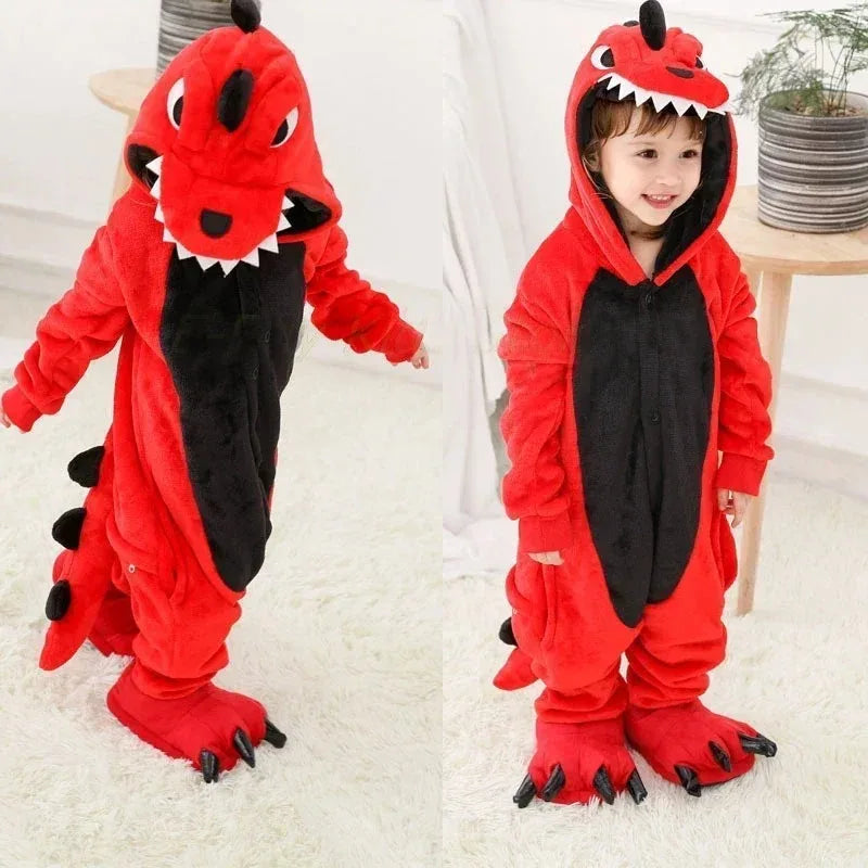 Kigurumi Dinosaure Rouge — Combinaison Pyjama Polaire Enfant