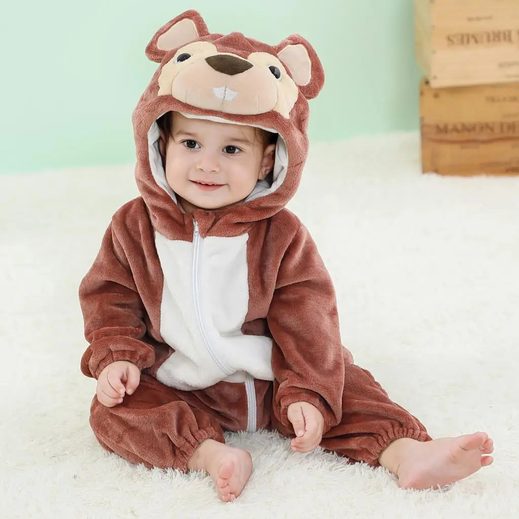 Grenouillère Souris Bébé — Combinaison Pyjama Polaire Marron
