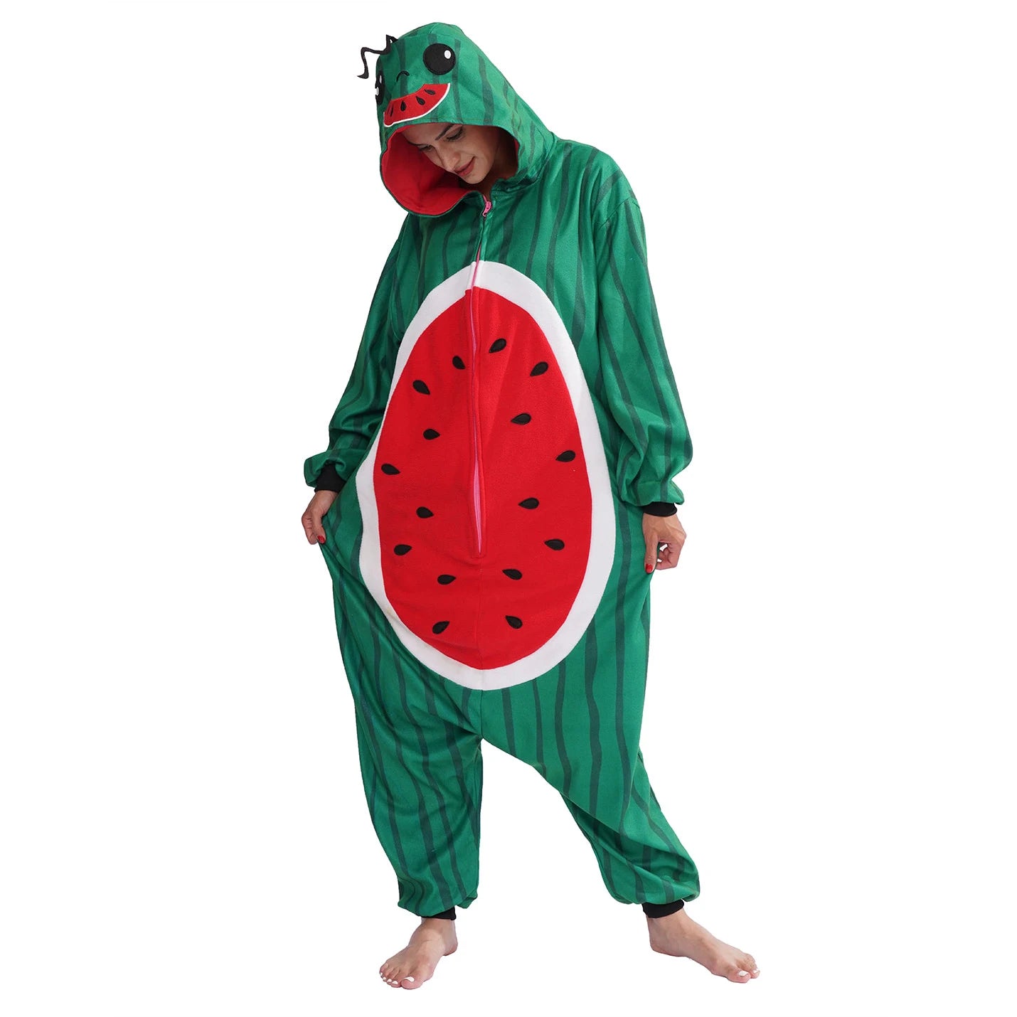 Kigurumi Pastèque — Combinaison Pyjama Adulte Verte et Rouge