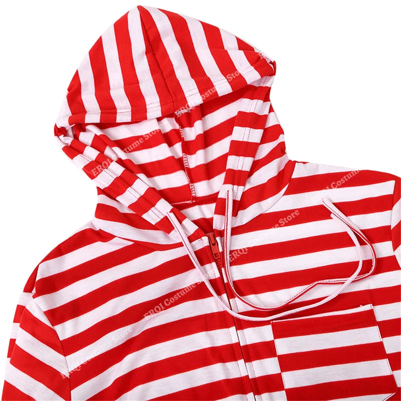 Combinaison pyjama Noël adulte rayures rouges et blanches zip intégral fermé