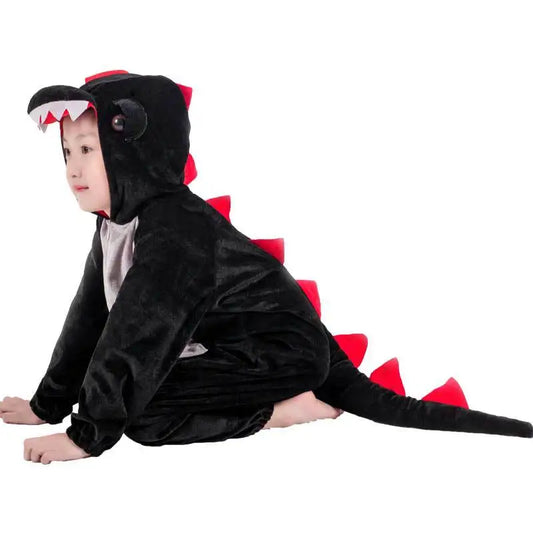 Grenouillère Dinosaure Noir — Déguisement Enfant à Longue Queue