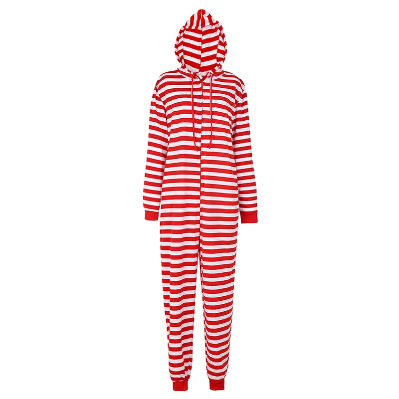 Combinaison Noël adulte rayée rouge blanc portée en intérieur salon