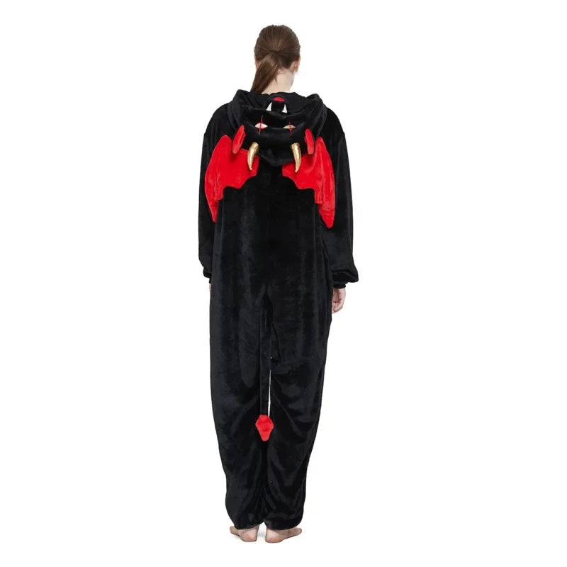 Kigurumi Diable Adulte — Combinaison Pyjama Polaire à Capuche Cornes