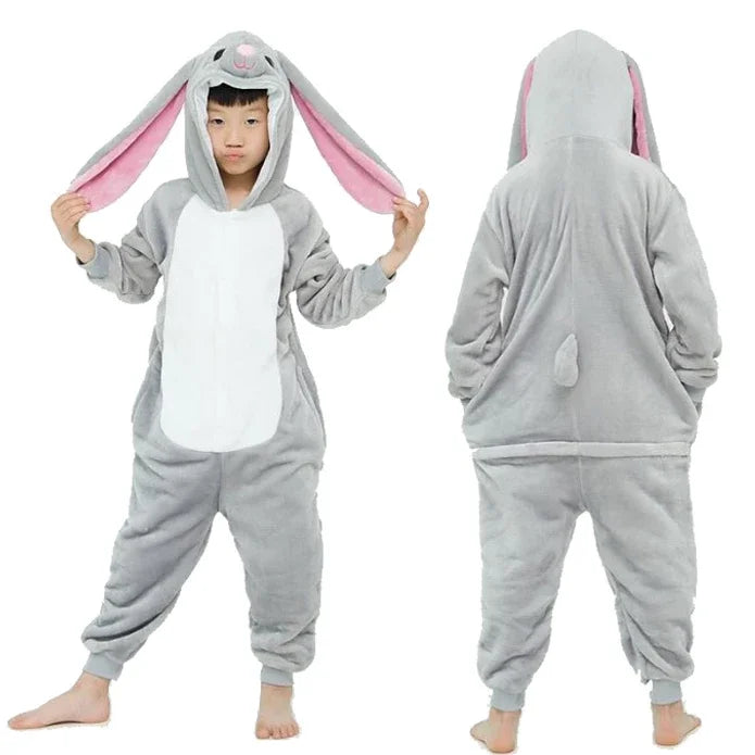 Grenouillère Lapin Enfant — Combinaison Pyjama Polaire Grise
