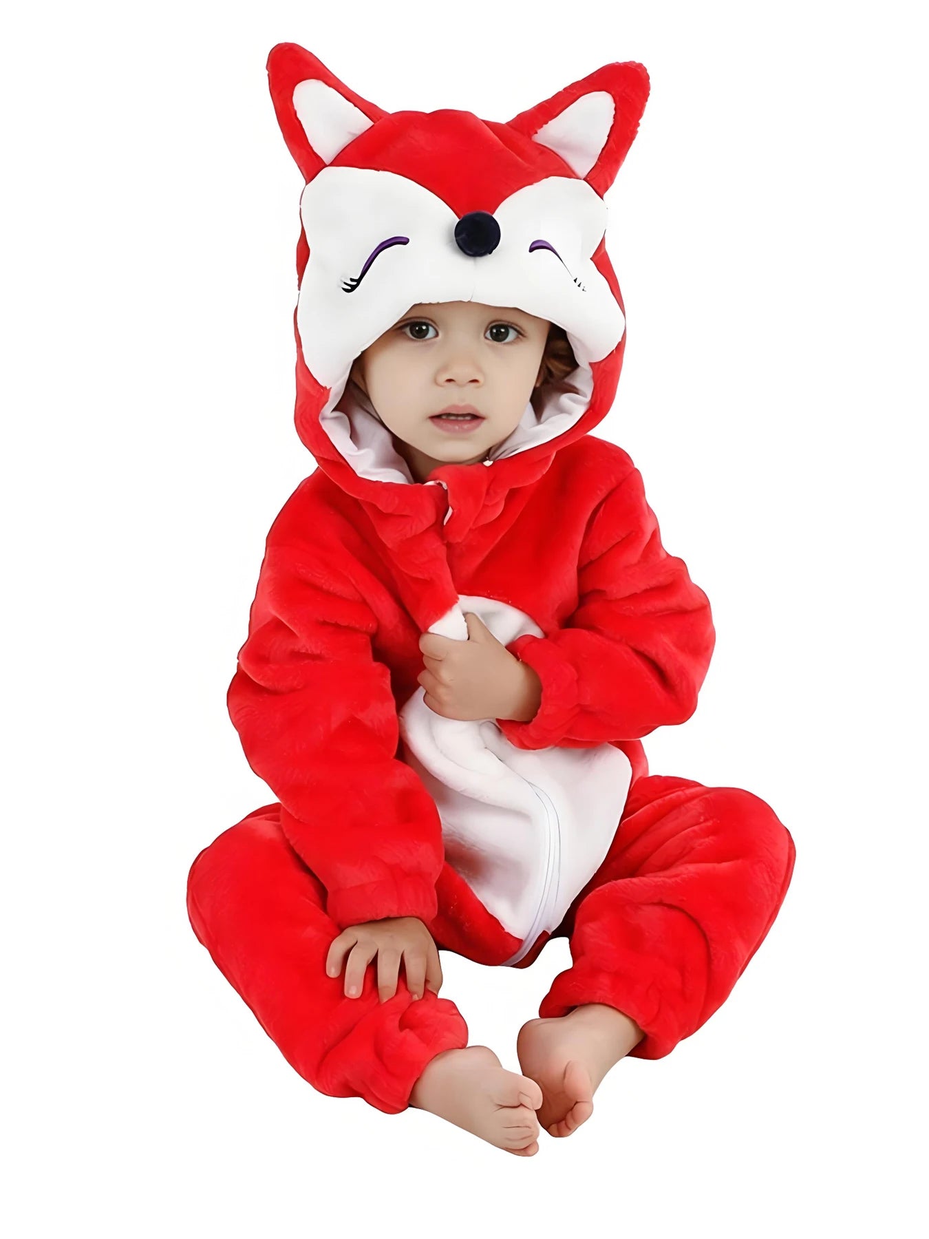 Grenouillère Renard Bébé — Combinaison Pyjama Polaire Rouge à Capuche