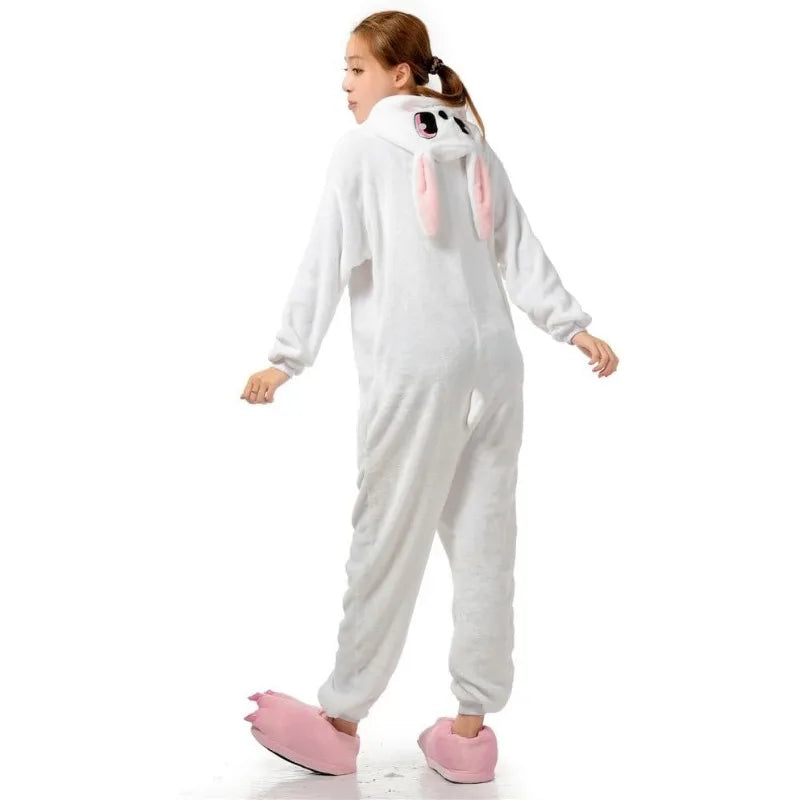 Grenouillère Lapin Blanc Femme — Combinaison Pyjama Polaire Rose et Blanc
