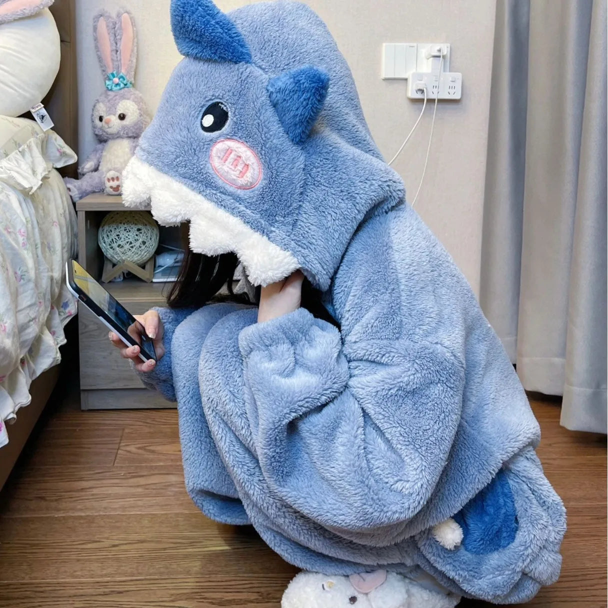 Kigurumi Requin Femme — Combinaison Pyjama Polaire Sherpa à Capuche