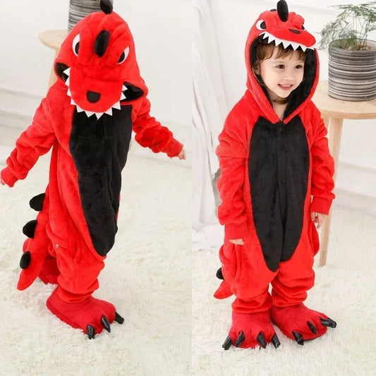 Kigurumi Dinosaure Rouge — Combinaison Pyjama Polaire Enfant