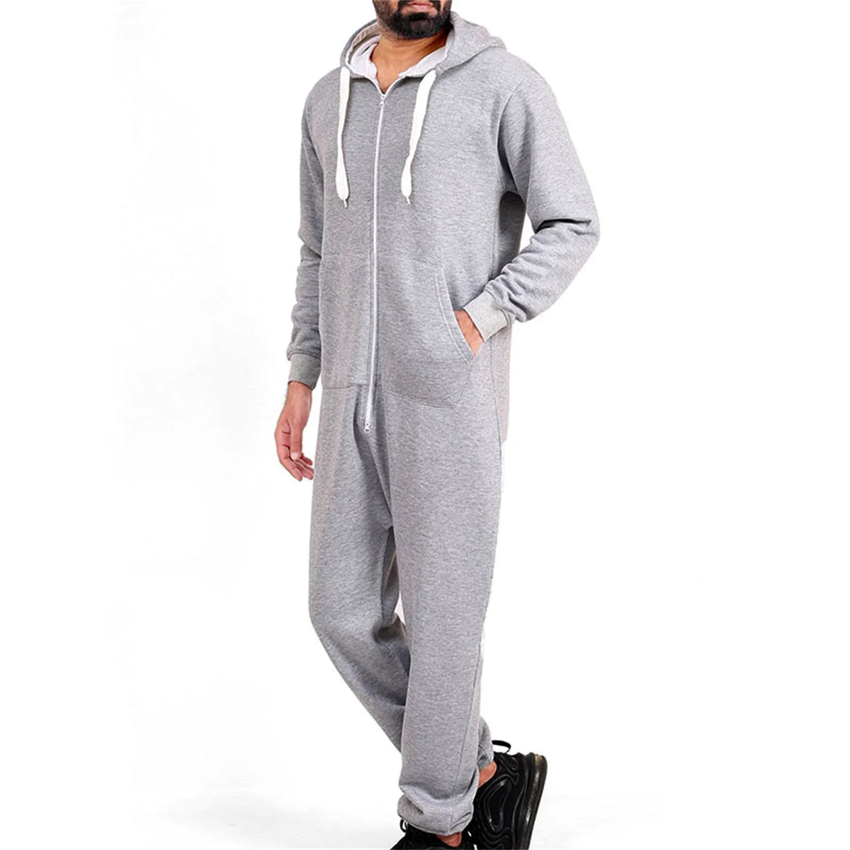 Pyjama combinaison homme gris manches longues vue de dos