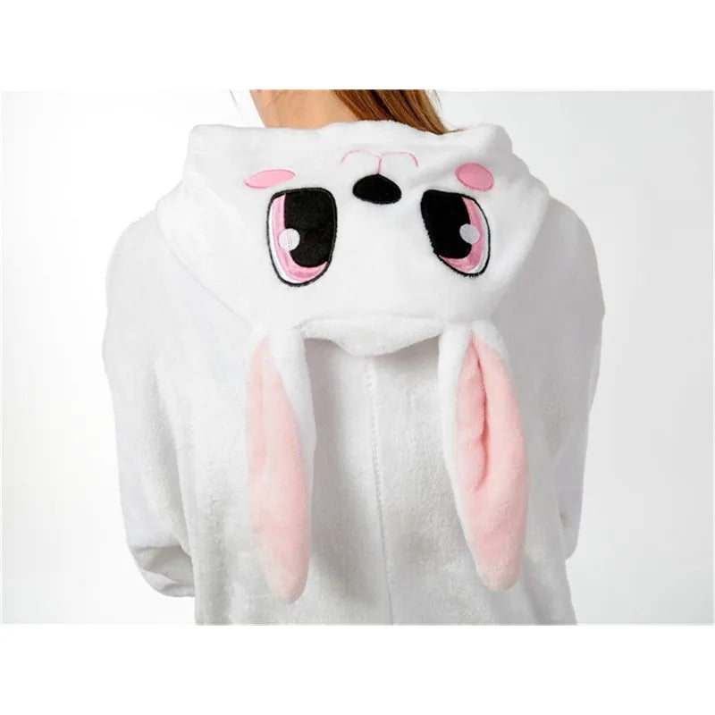 Grenouillère Lapin Blanc Femme — Combinaison Pyjama Polaire Rose et Blanc
