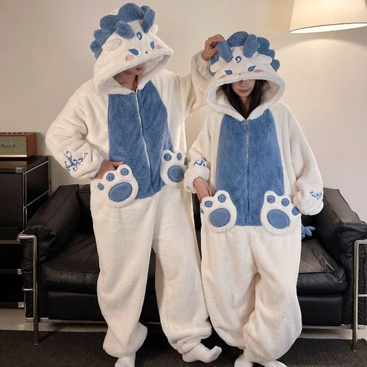 Grenouillère Couple Dragon — Combinaison Pyjama Assortie Polaire Sherpa