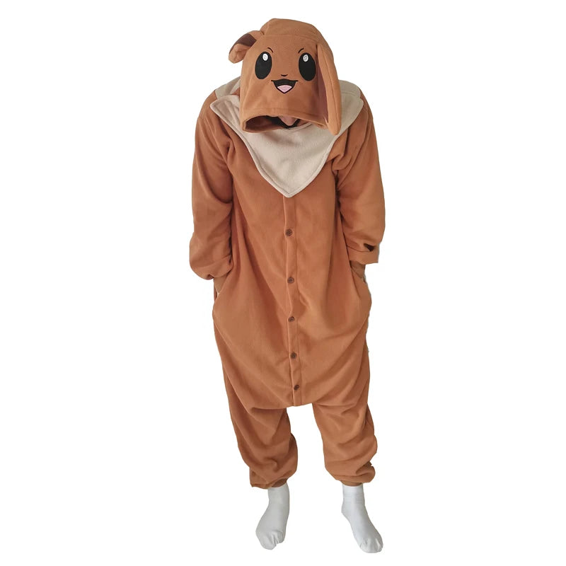 Capuche kigurumi Évoli Pokémon avec oreilles pointues et collerette beige cousues