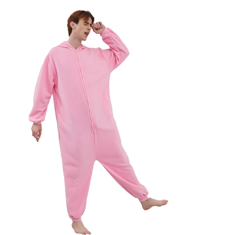 Grenouillère Rose Homme — Combinaison Pyjama Polaire à Oreilles de Lapin