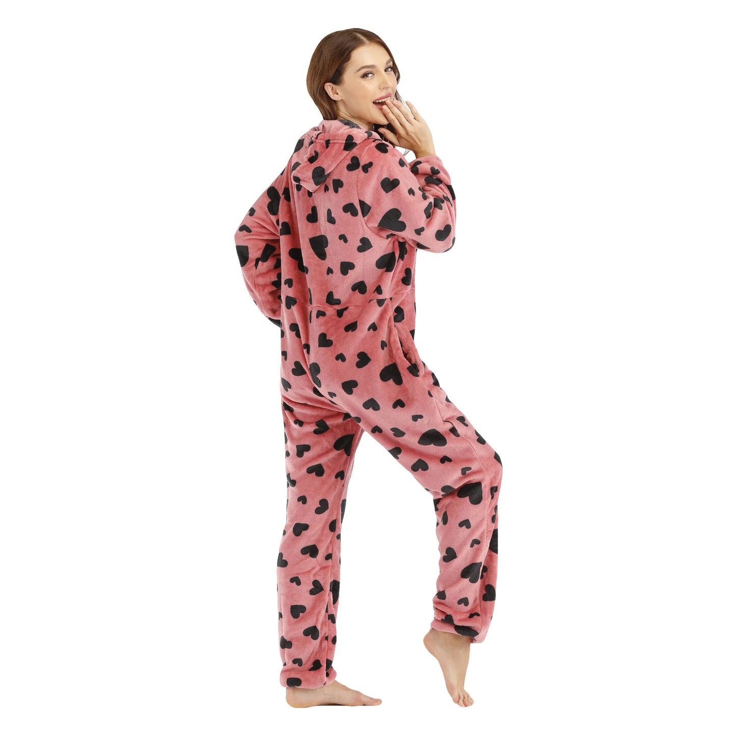 Grenouillère Femme Cœur — Combinaison Pyjama Polaire Rose