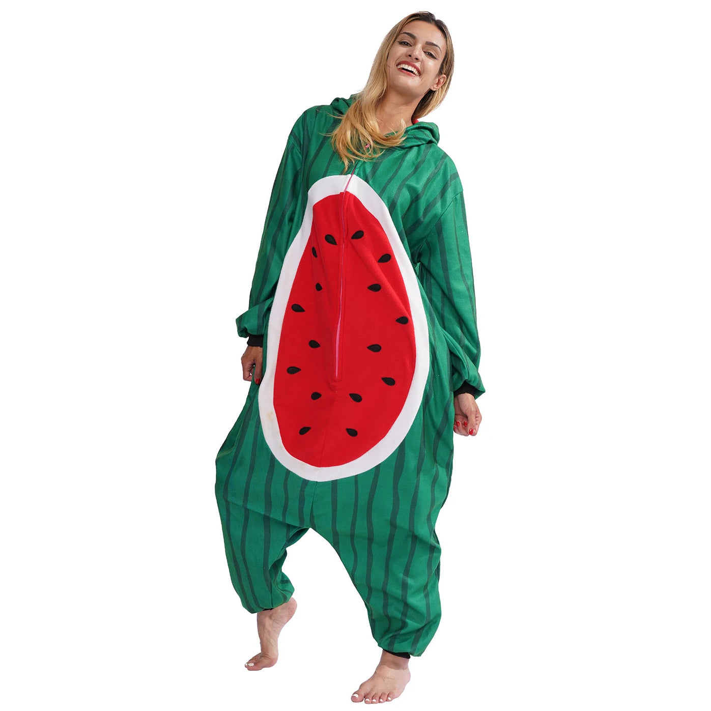 Kigurumi Pastèque — Combinaison Pyjama Adulte Verte et Rouge