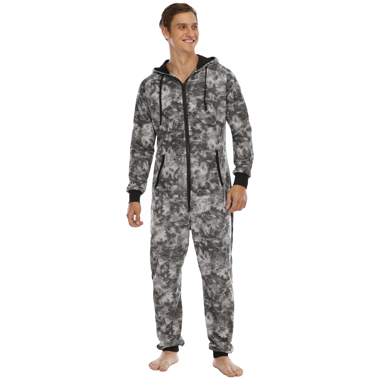 Grenouillère Homme Tie and Dye — Combinaison Pyjama Polaire Grise