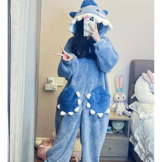 Kigurumi Requin Femme — Combinaison Pyjama Polaire Sherpa à Capuche