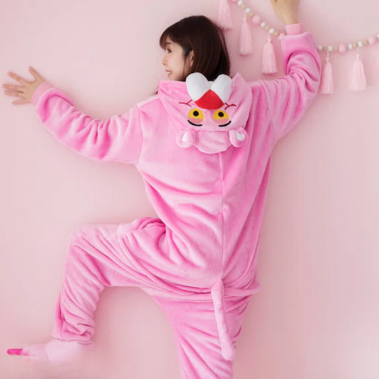 Kigurumi Panthère Rose — Combinaison Pyjama Polaire Rose Adulte