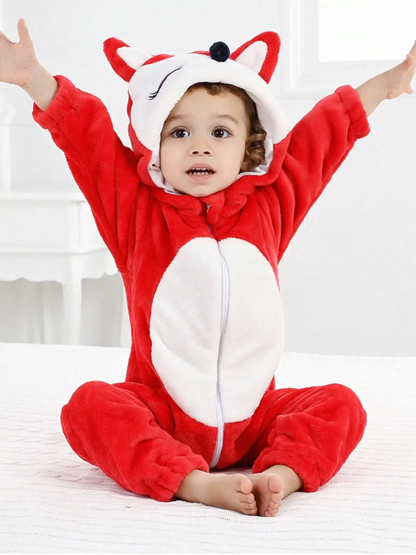 Grenouillère Renard Bébé — Combinaison Pyjama Polaire Rouge à Capuche