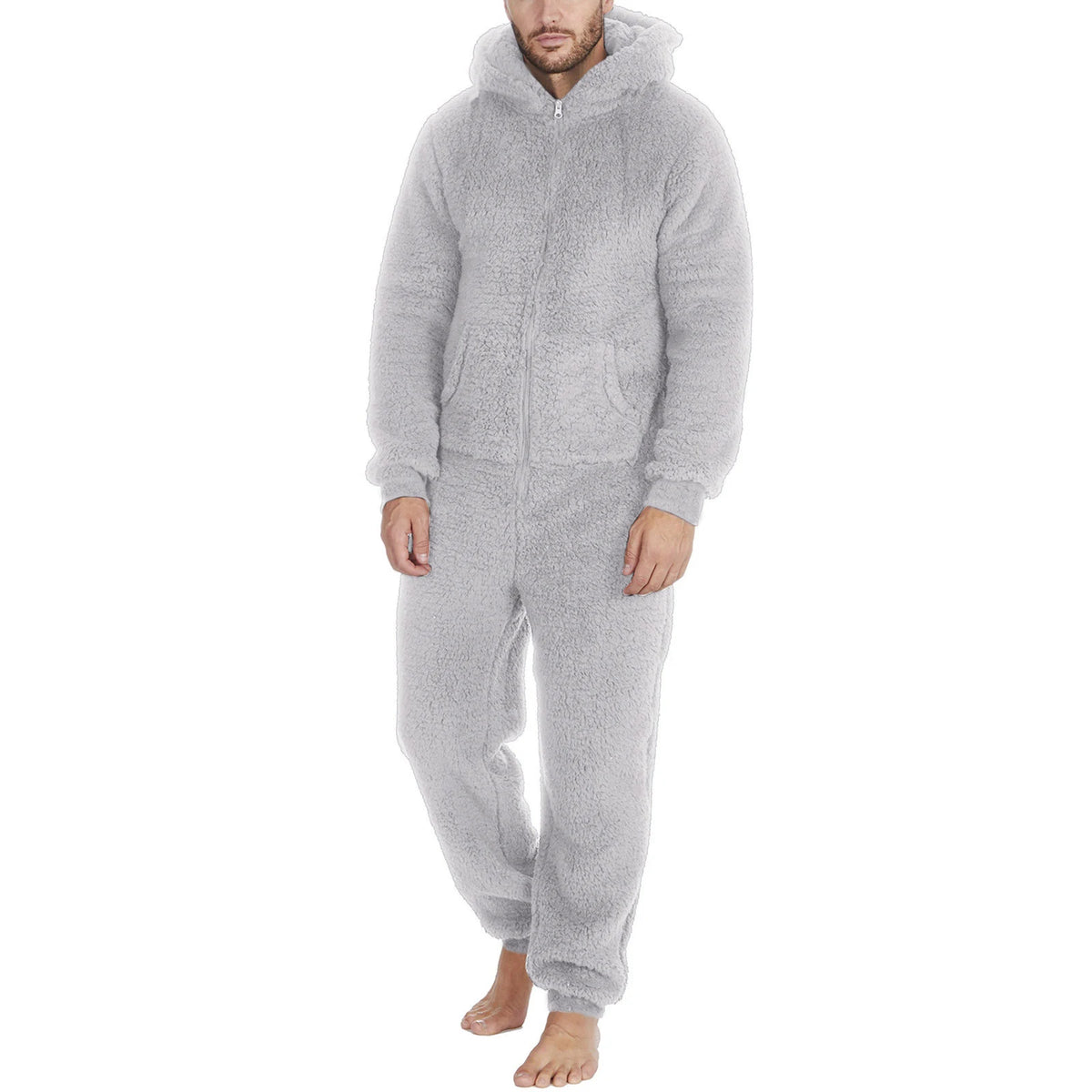 Détail fermeture éclair frontale pyjama grenouillère homme polaire