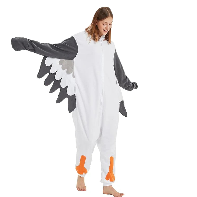 Kigurumi Mouette — Combinaison Pyjama Polaire à Ailes Adulte