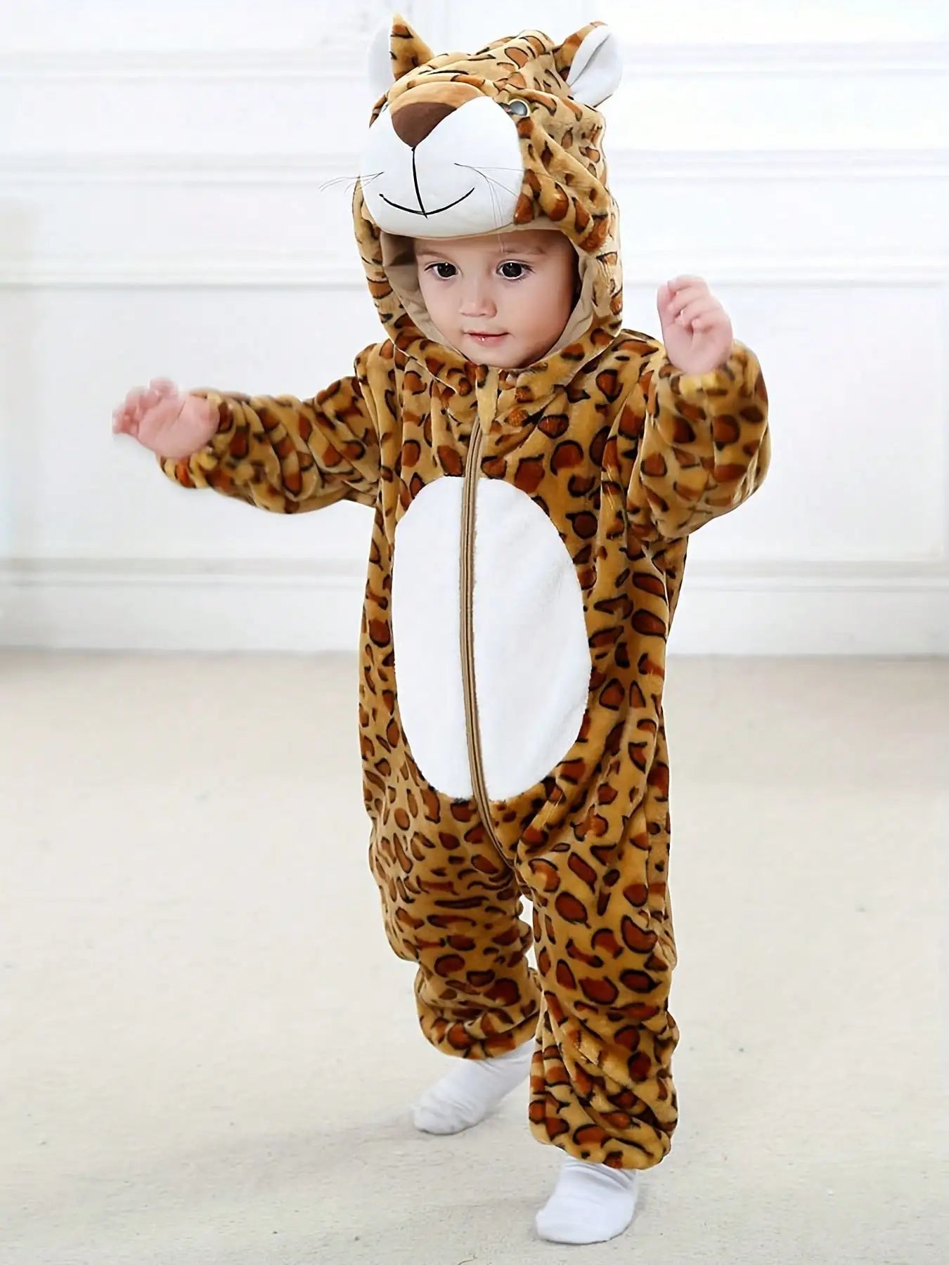 Grenouillère Léopard Bébé — Combinaison Pyjama Polaire à Capuche