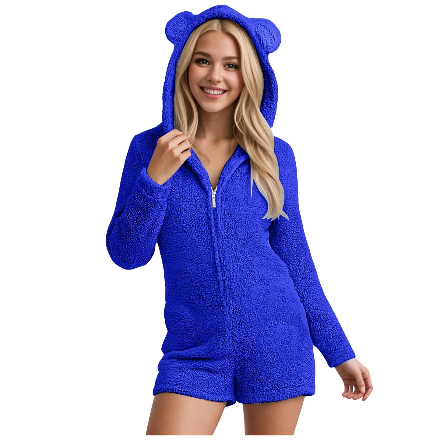 Grenouillère Short Femme — Combinaison Courte Polaire à Capuche