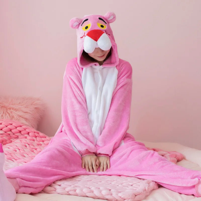 Kigurumi Panthère Rose — Combinaison Pyjama Polaire Rose Adulte