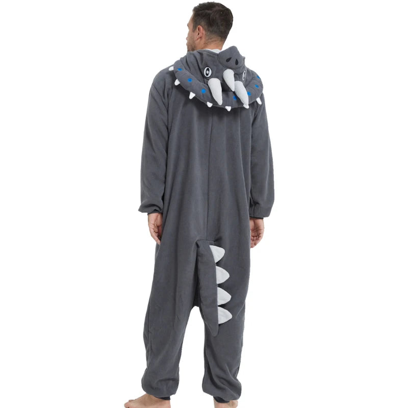 Grenouillère Tricératops — Combinaison Pyjama Polaire Grise Adulte