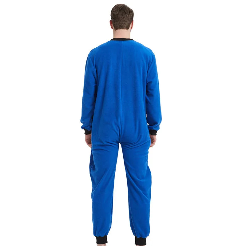 Combinaison pyjama homme vert coupe ample vue de face col en V côtelé
