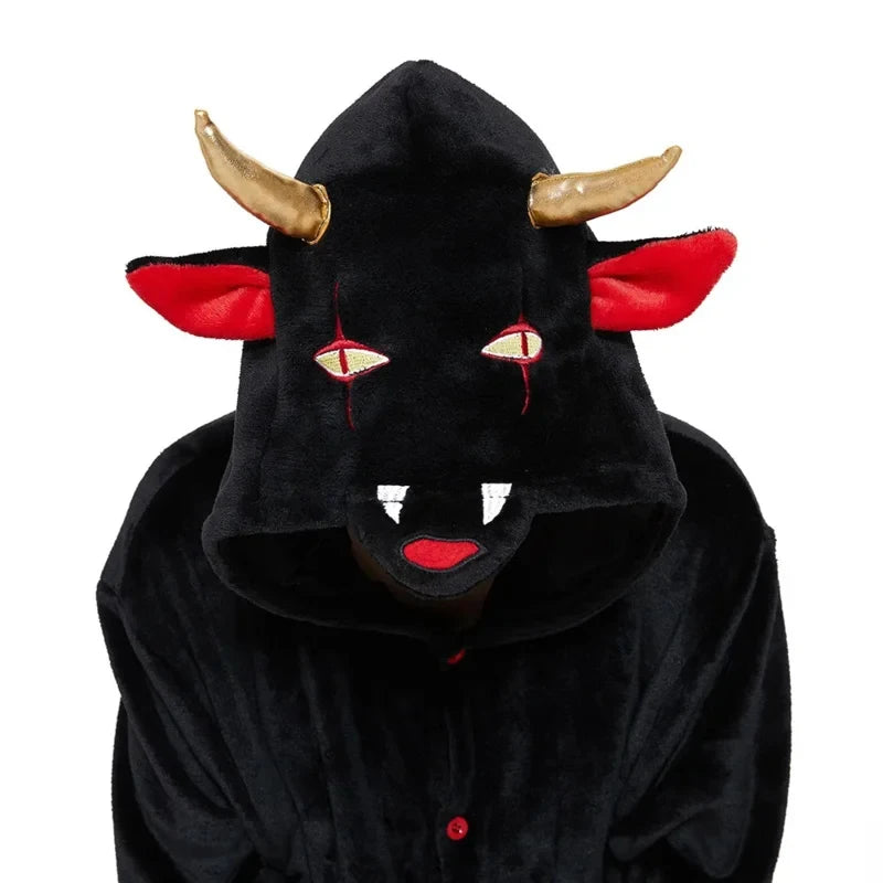 Kigurumi Diable Adulte — Combinaison Pyjama Polaire à Capuche Cornes