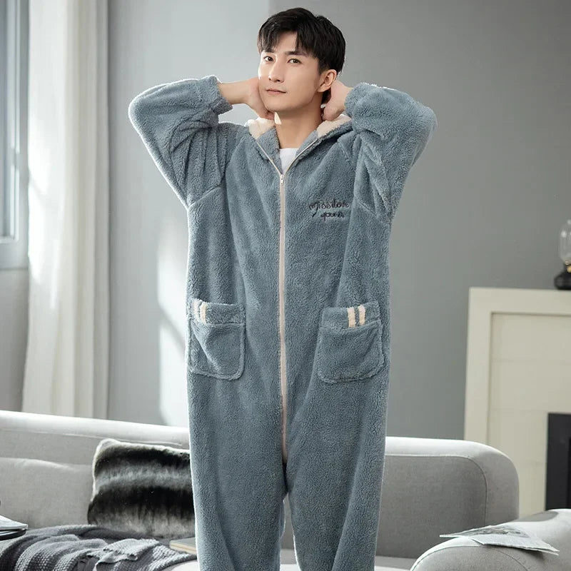 Combinaison Pyjama Homme Polaire — Grenouillère Grise Hiver