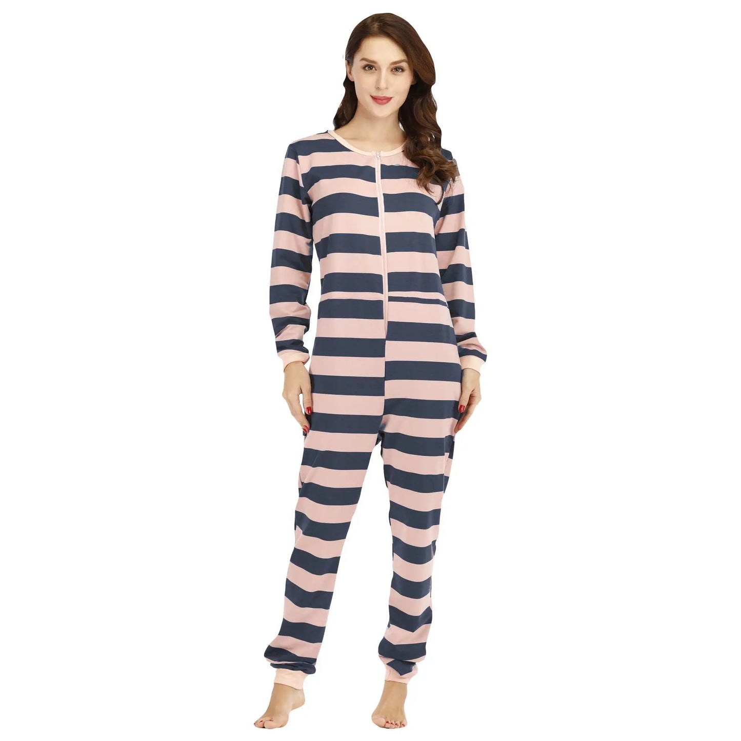 Grenouillère Rayée Femme — Combinaison Pyjama Coton Une Pièce