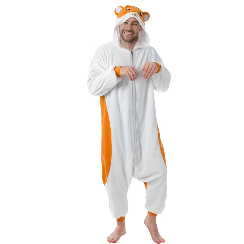 Grenouillère Hamster — Combinaison Pyjama Polaire Blanc et Orange