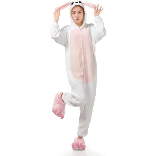 Grenouillère Lapin Blanc Femme — Combinaison Pyjama Polaire Rose et Blanc