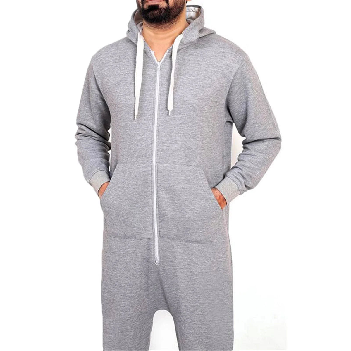 Poche latérale combinaison pyjama homme polyester gris