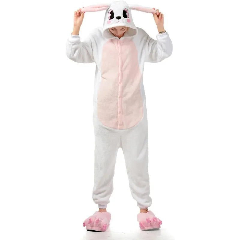 Grenouillère Lapin Blanc Femme — Combinaison Pyjama Polaire Rose et Blanc