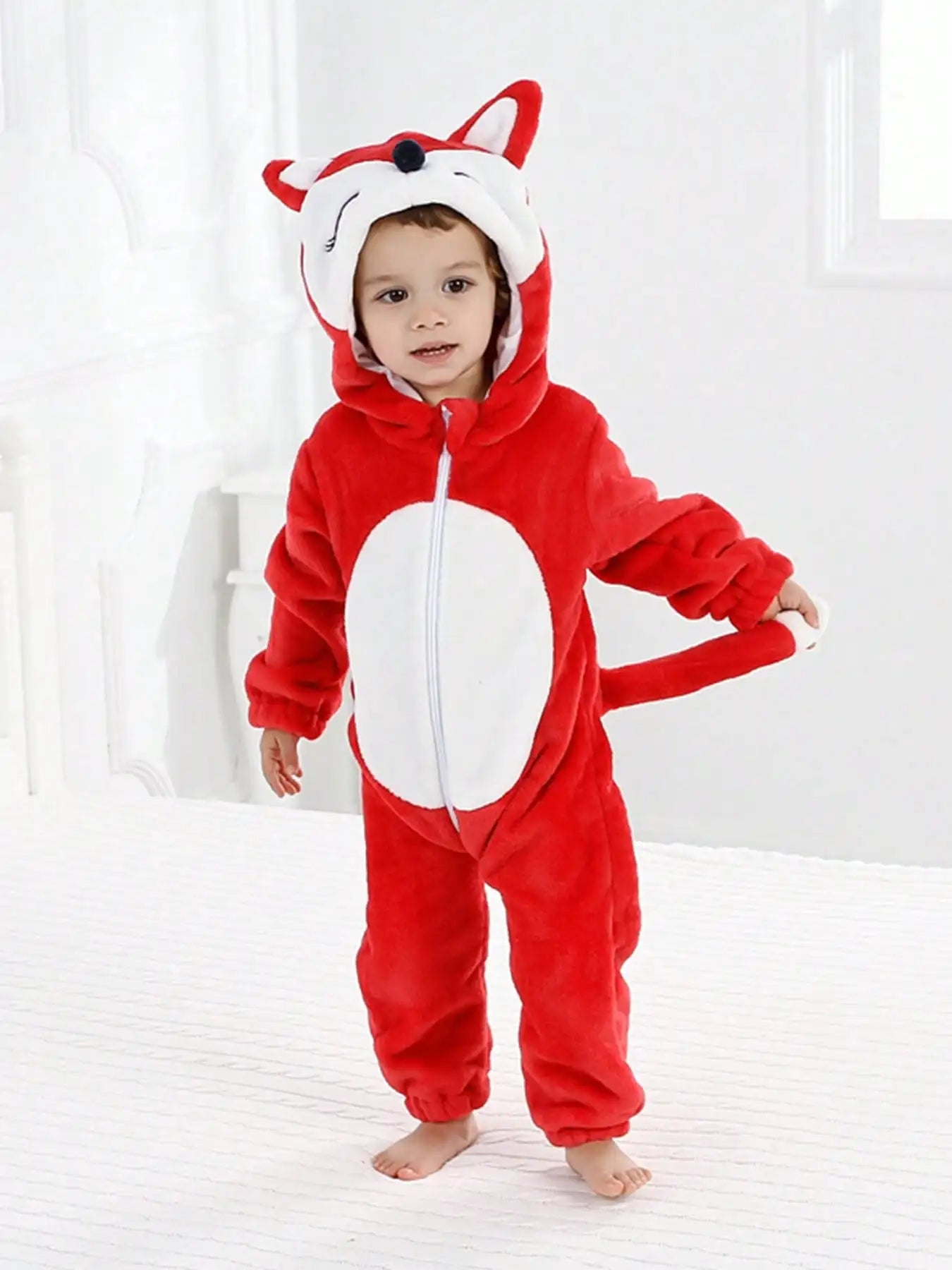 Grenouillère Renard Bébé — Combinaison Pyjama Polaire Rouge à Capuche
