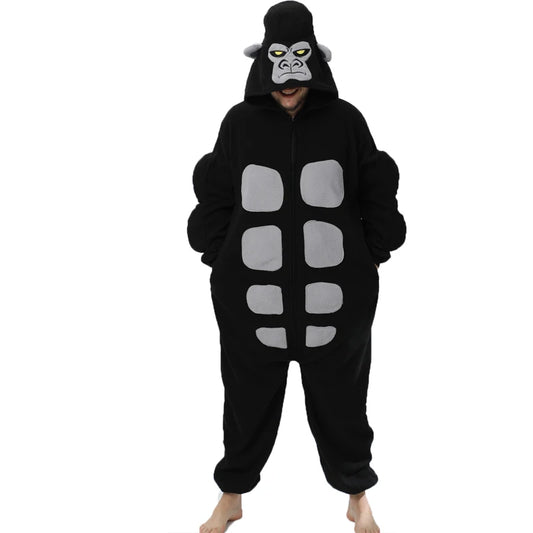 Grenouillère Singe — Combinaison Pyjama Adulte Noire à Capuche
