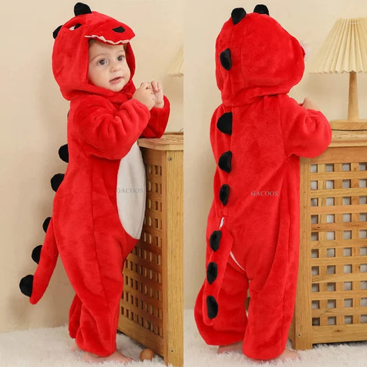 Grenouillère Dinosaure Rouge Bébé — Combinaison Pyjama Polaire