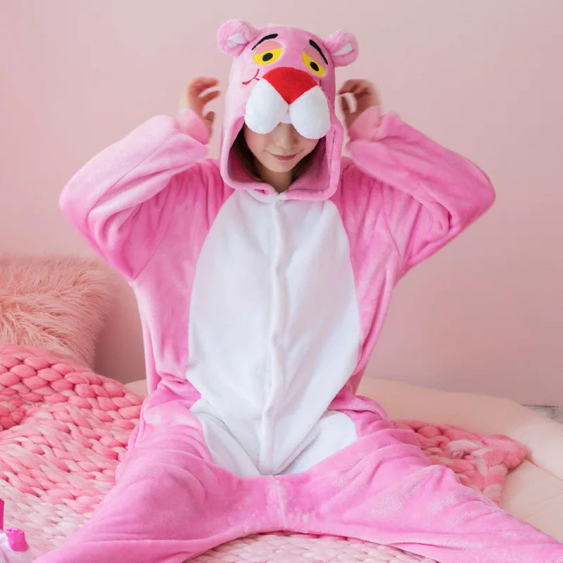 Kigurumi Panthère Rose — Combinaison Pyjama Polaire Rose Adulte