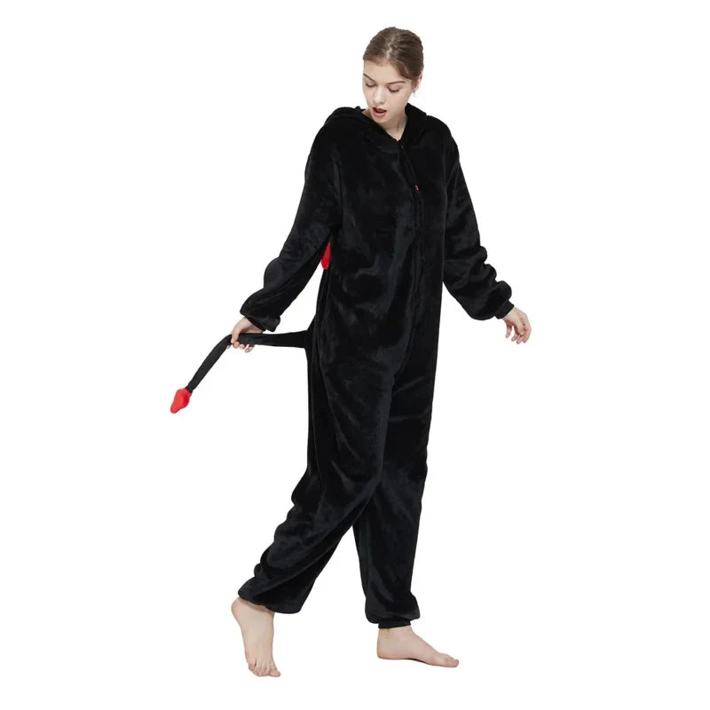 Kigurumi Diable Adulte — Combinaison Pyjama Polaire à Capuche Cornes