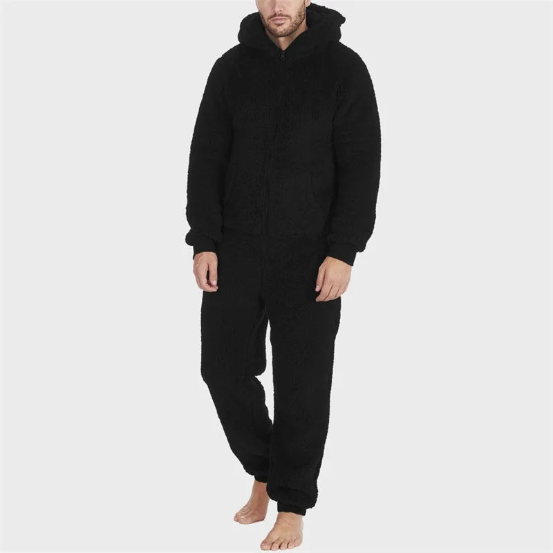 Détail capuche fixe pyjama combinaison homme polaire épaissie