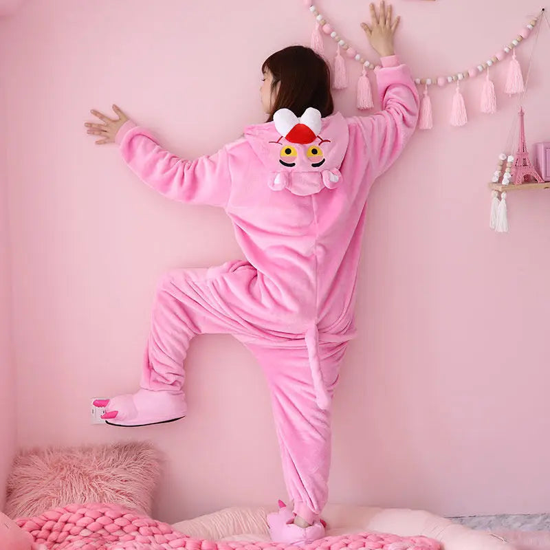Kigurumi Panthère Rose — Combinaison Pyjama Polaire Rose Adulte