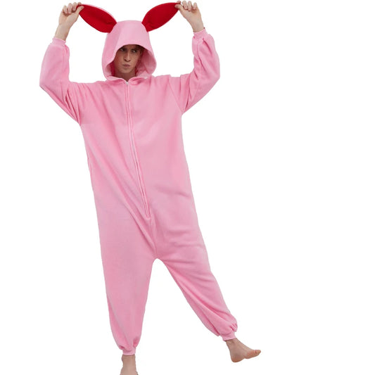 Grenouillère Rose Homme — Combinaison Pyjama Polaire à Oreilles de Lapin