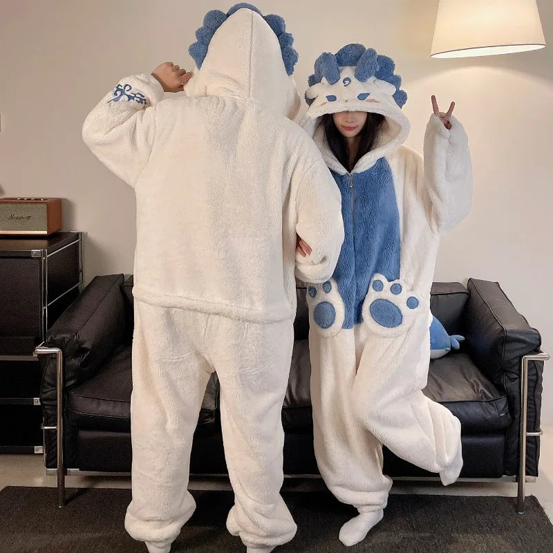 Grenouillère Couple Dragon — Combinaison Pyjama Assortie Polaire Sherpa