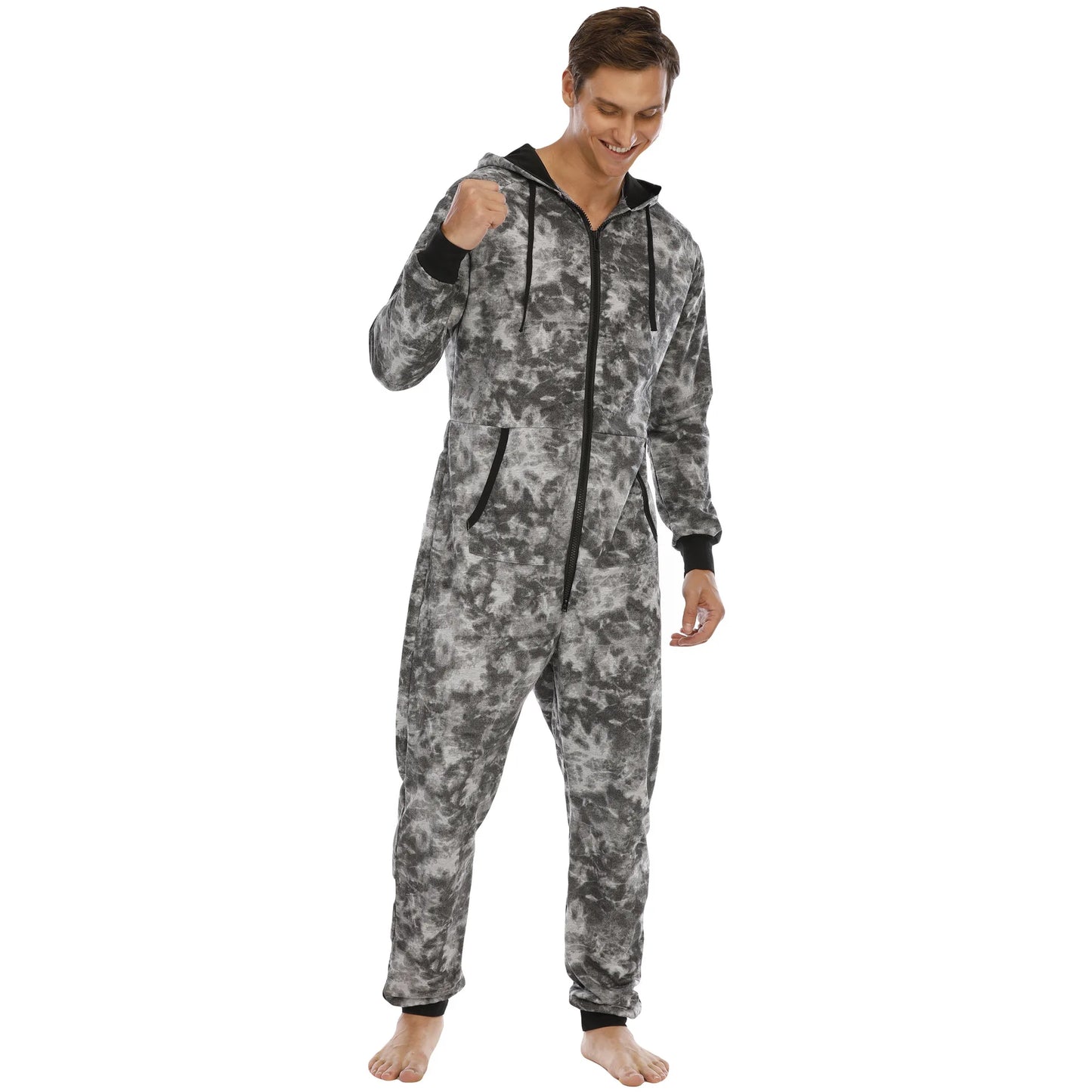 Grenouillère Homme Tie and Dye — Combinaison Pyjama Polaire Grise