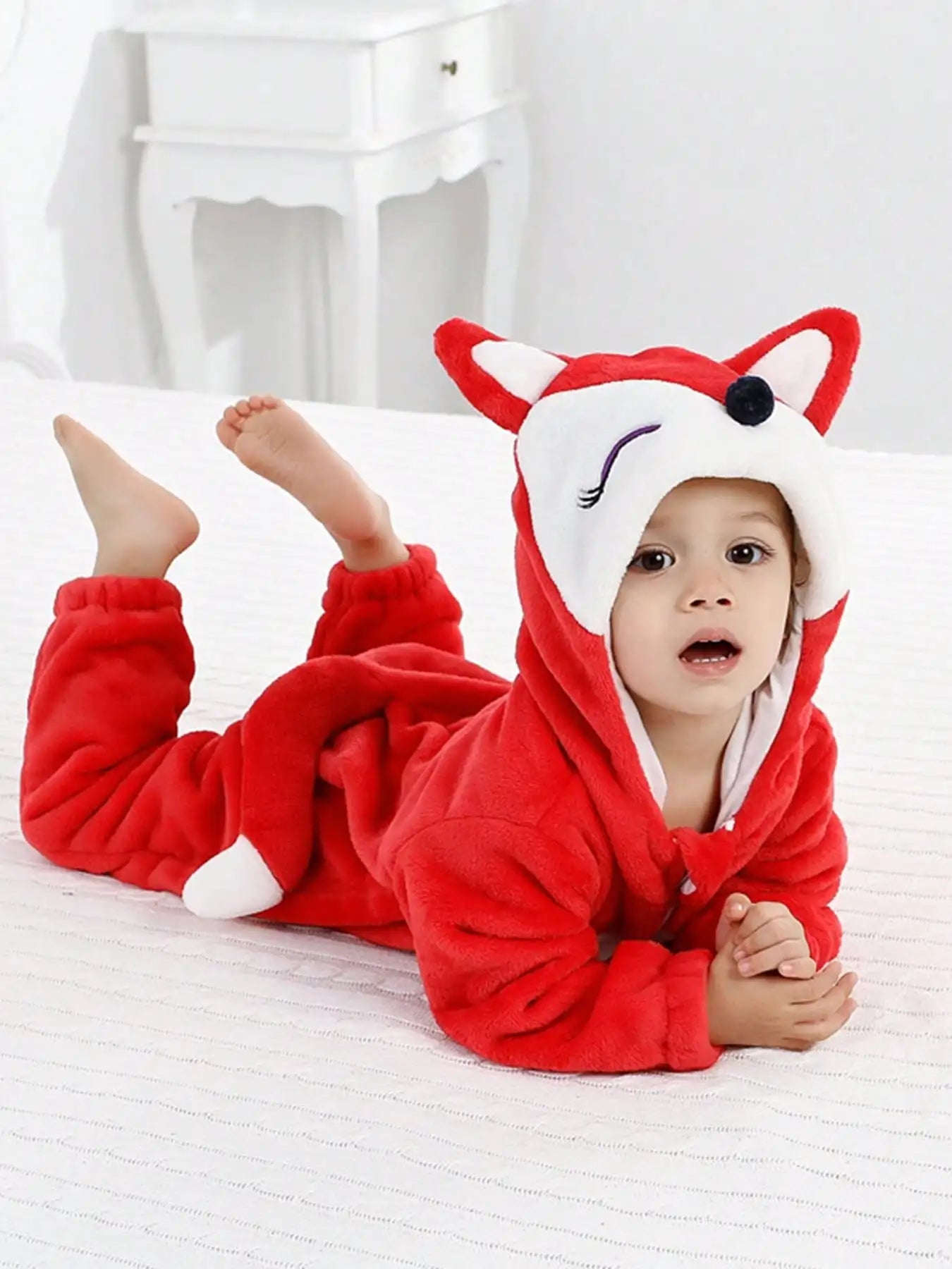 Grenouillère Renard Bébé — Combinaison Pyjama Polaire Rouge à Capuche