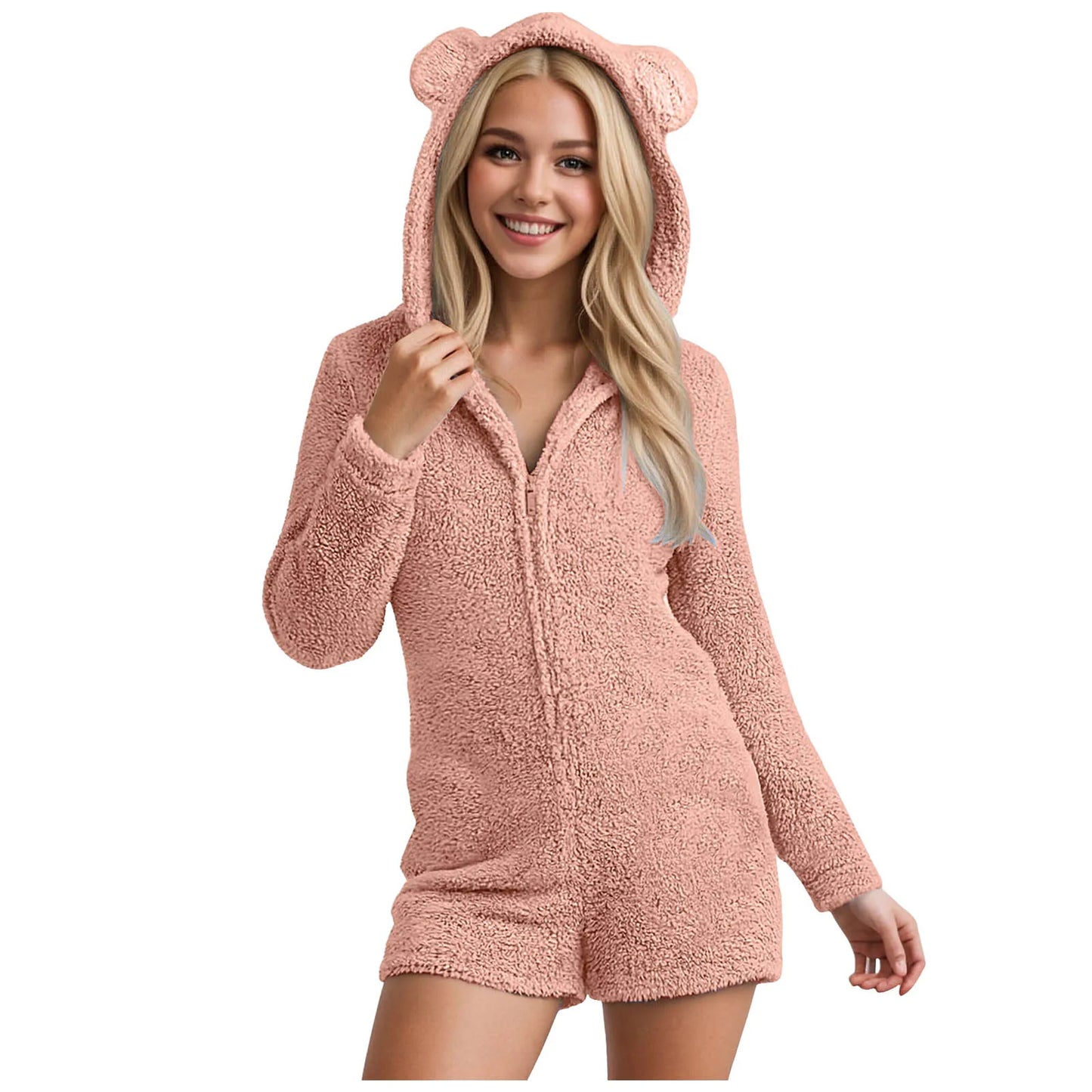 Grenouillère Short Femme — Combinaison Courte Polaire à Capuche